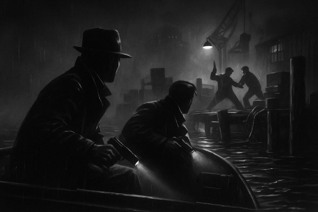 Noir Confrontation on Foggy Dock